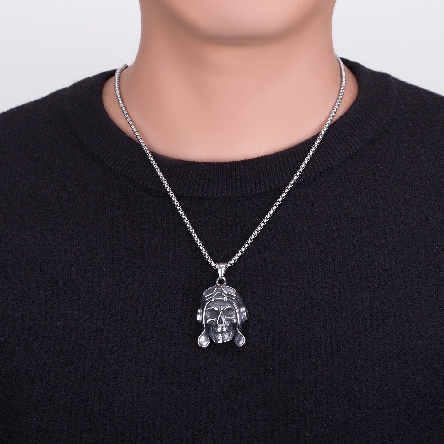Steel Necklace – Vintage Skull Pilot Men's Necklace