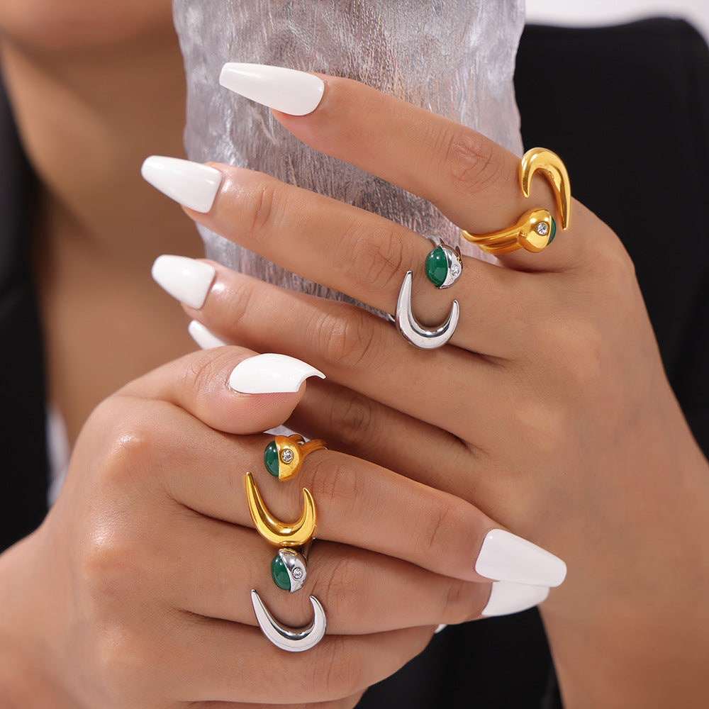 Tempered Glass Stone Double-Layer Titanium Steel Hip-Hop Ring