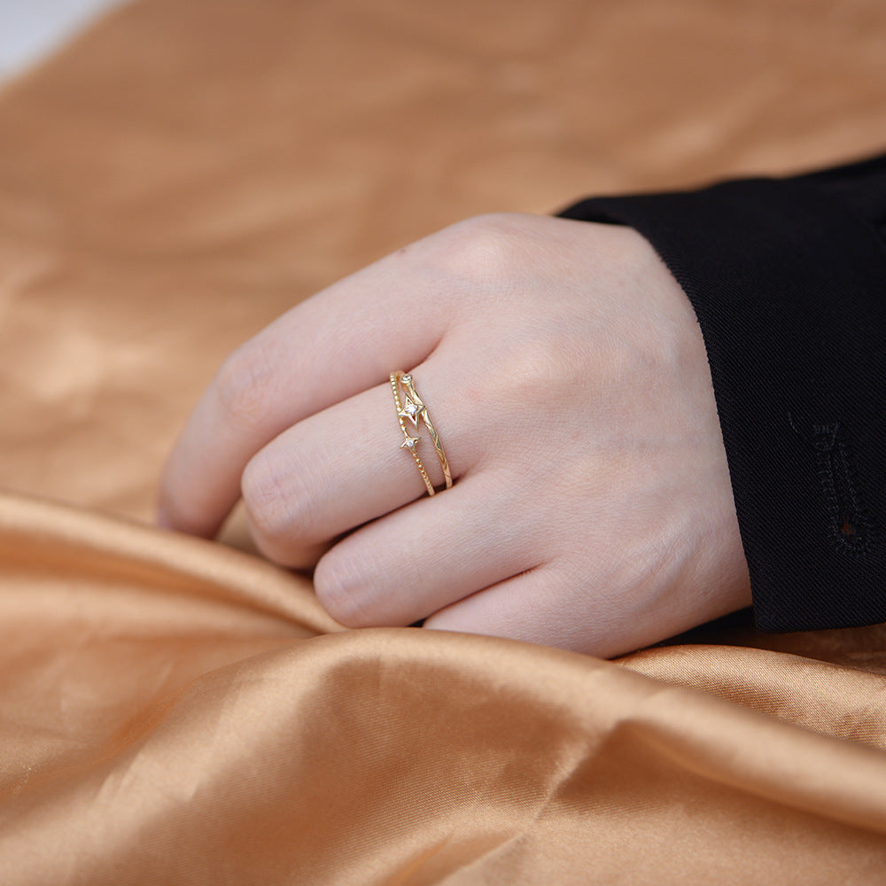 Zircon Cross Star Double Layered Sterling Silver Ring