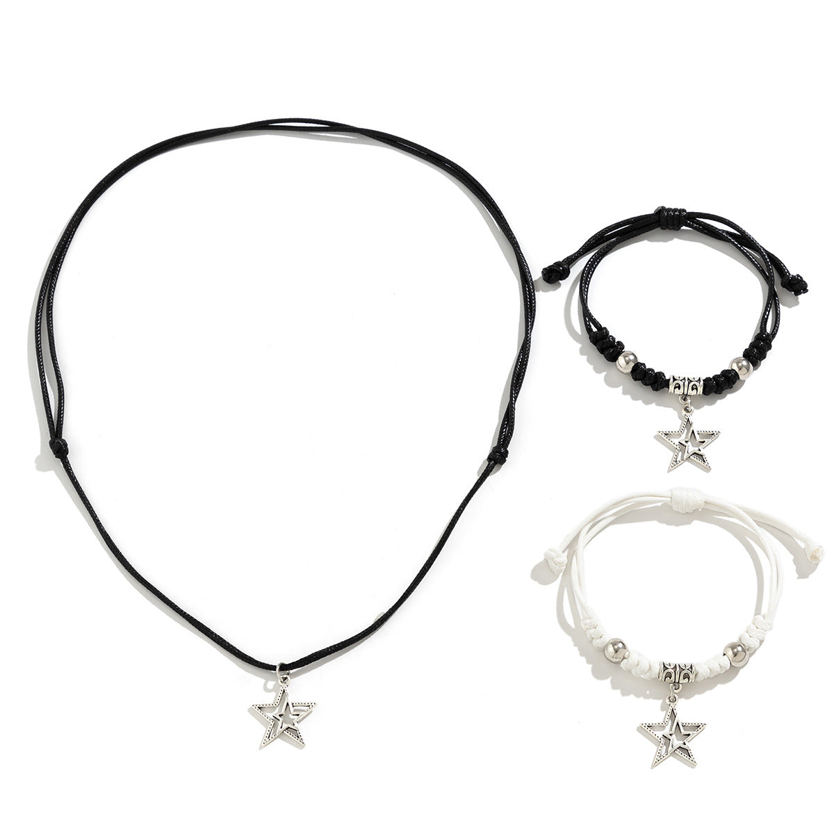 Star Shaped Life Tree Drawstring Necklace Set with Retro Peace Symbol