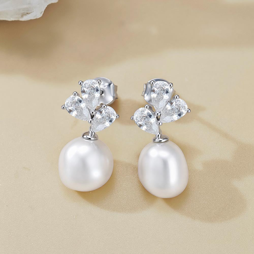 Premium Earrings S925 Sterling Silver Natural Pearl Stud Earrings Exquisite