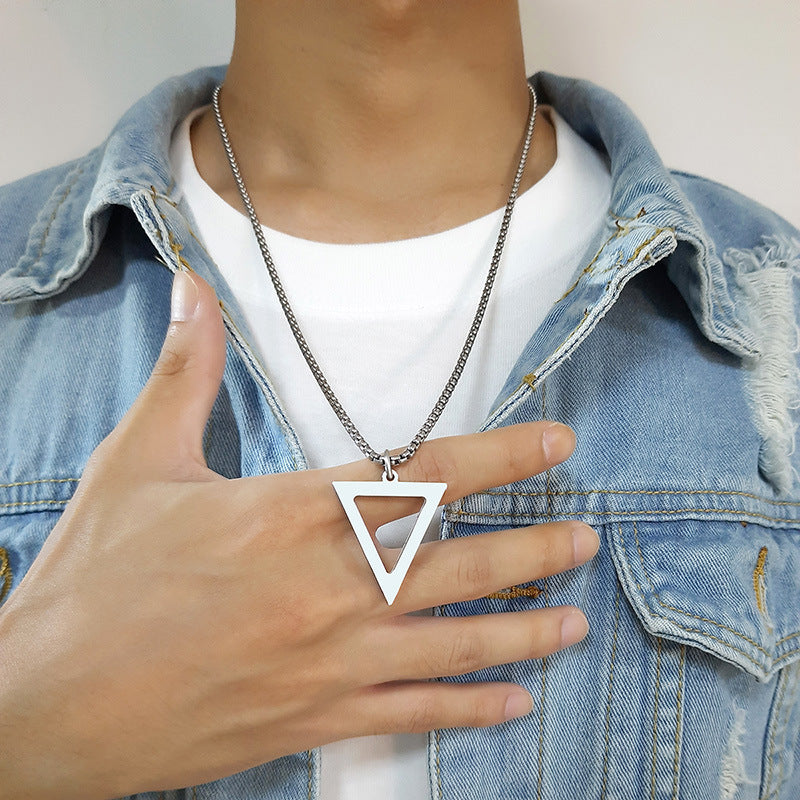 Stainless Steel Hollow Triangle Pendant Black Men Necklace