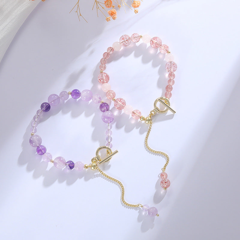 Lavender Amethyst and Pink Crystal Sterling Silver Bracelet