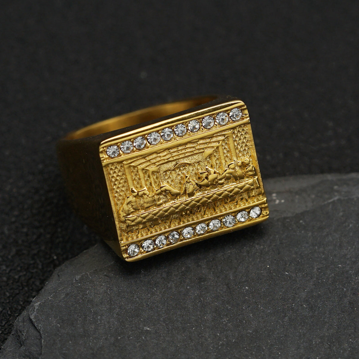 Planderful Titanium Steel Gold Ring Men Unisex Protection