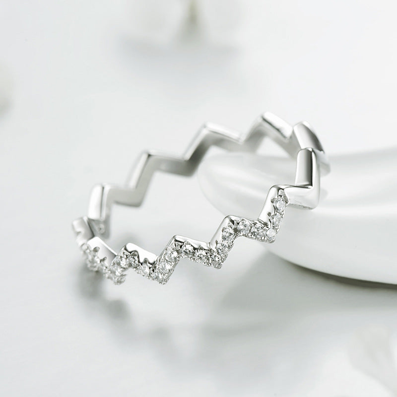 S925 Geometric Lightning Zircon Ring for Women