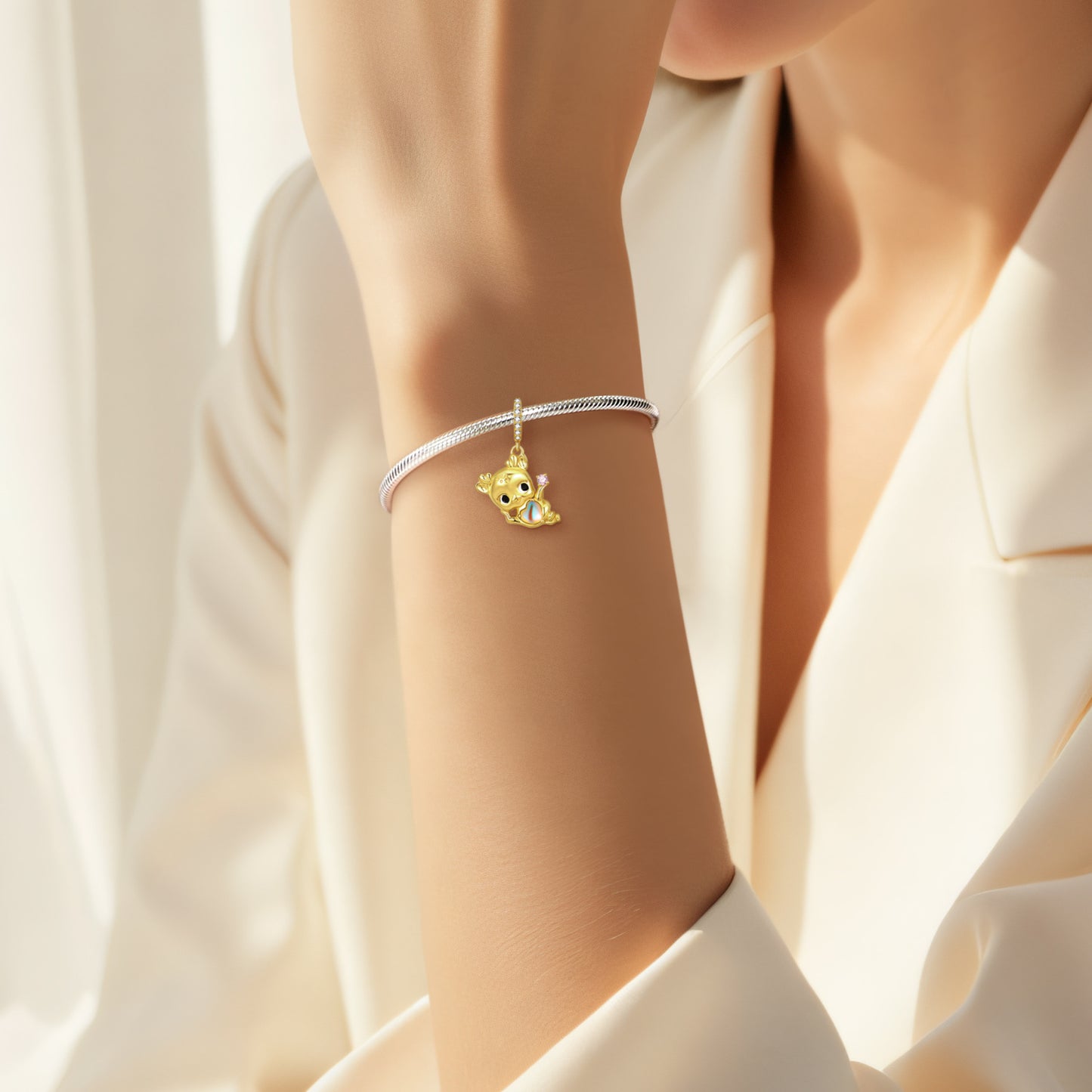 Planderful Everyday Genie – Creative Cute Sika Deer Pendant S925 Silver Plated 14K Gold Bracelet Necklace DIY Jewelry Accessories String Beads