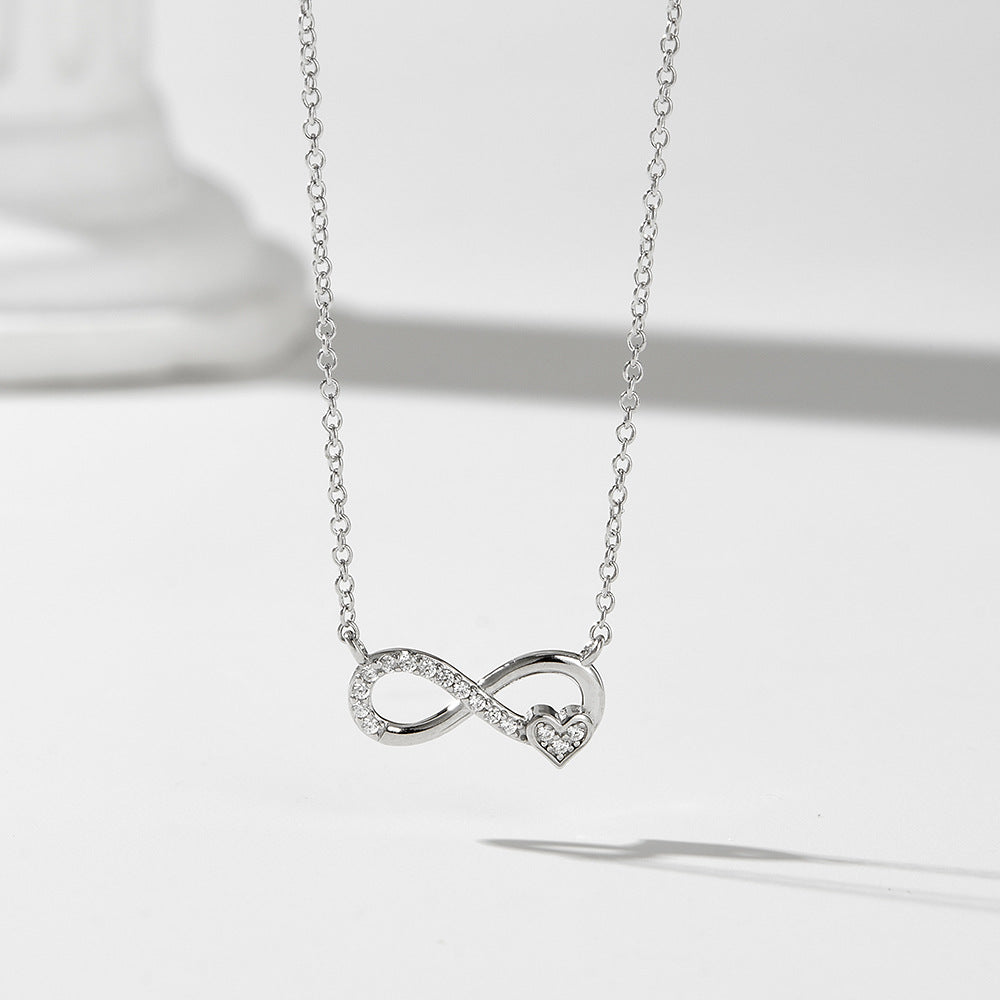S925 Sterling Silver Lucky Number 8 Necklace Style Inlaid Zircon Unlimited Love Pendant