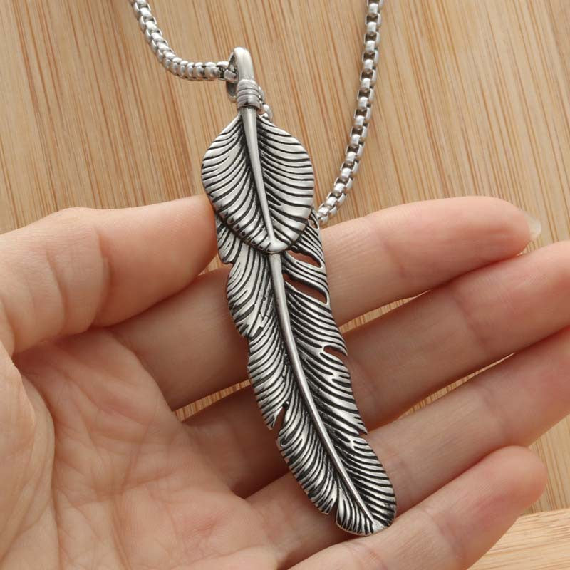 Titanium Steel Punk Feather Wing Pendant Necklace for Men - Retro Trendy Stainless Steel Design