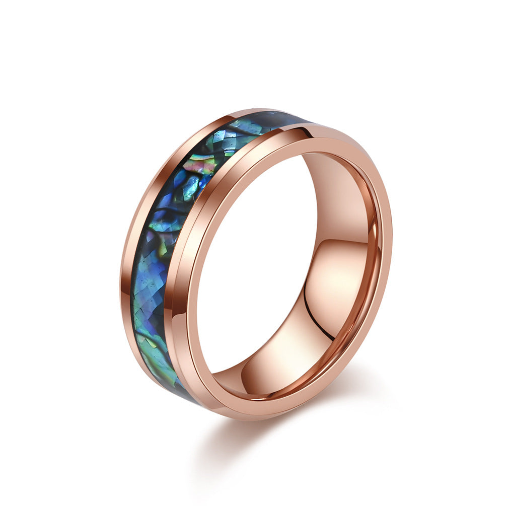 4/6/8mm Tungsten Steel Abalone Slice Couple Ring Jewelry