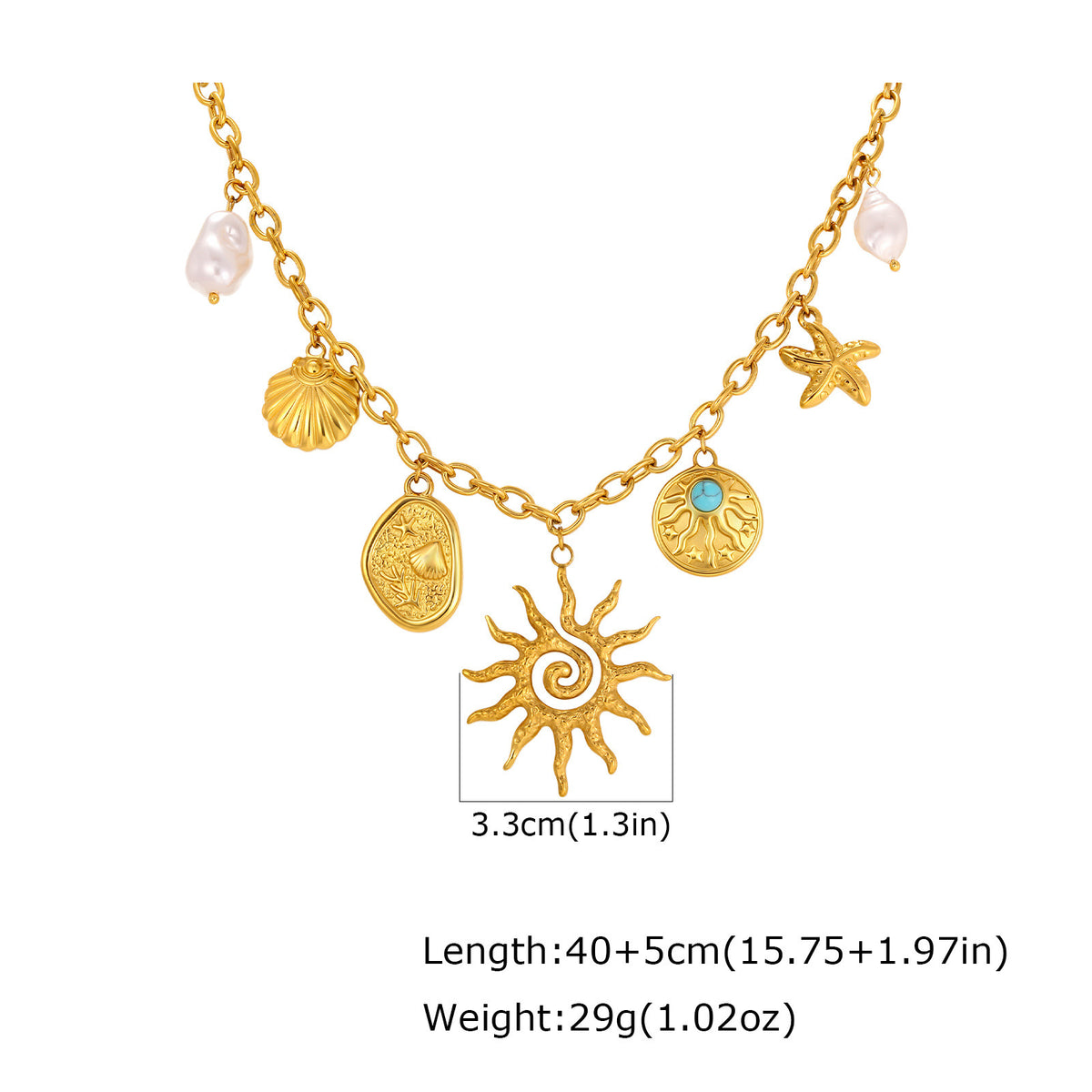Stainless Steel Necklace Diy Ocean Wind Flower Imitation Pearl Necklace Gold