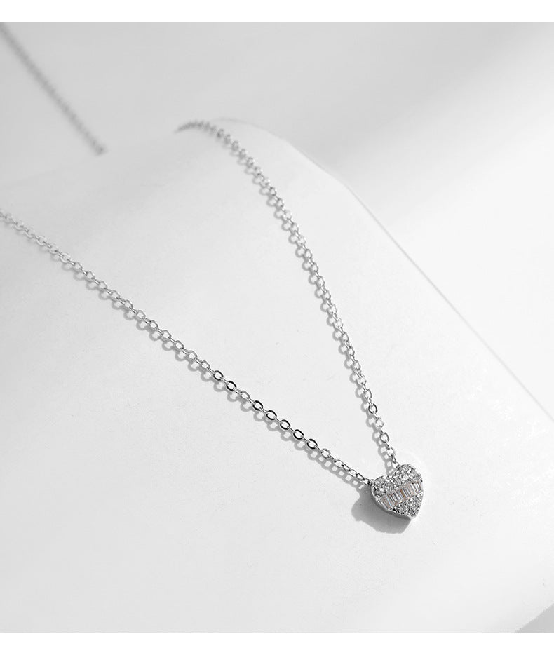 Sparkling Love Zircon Pendant Necklace in S925 Sterling Silver for Women