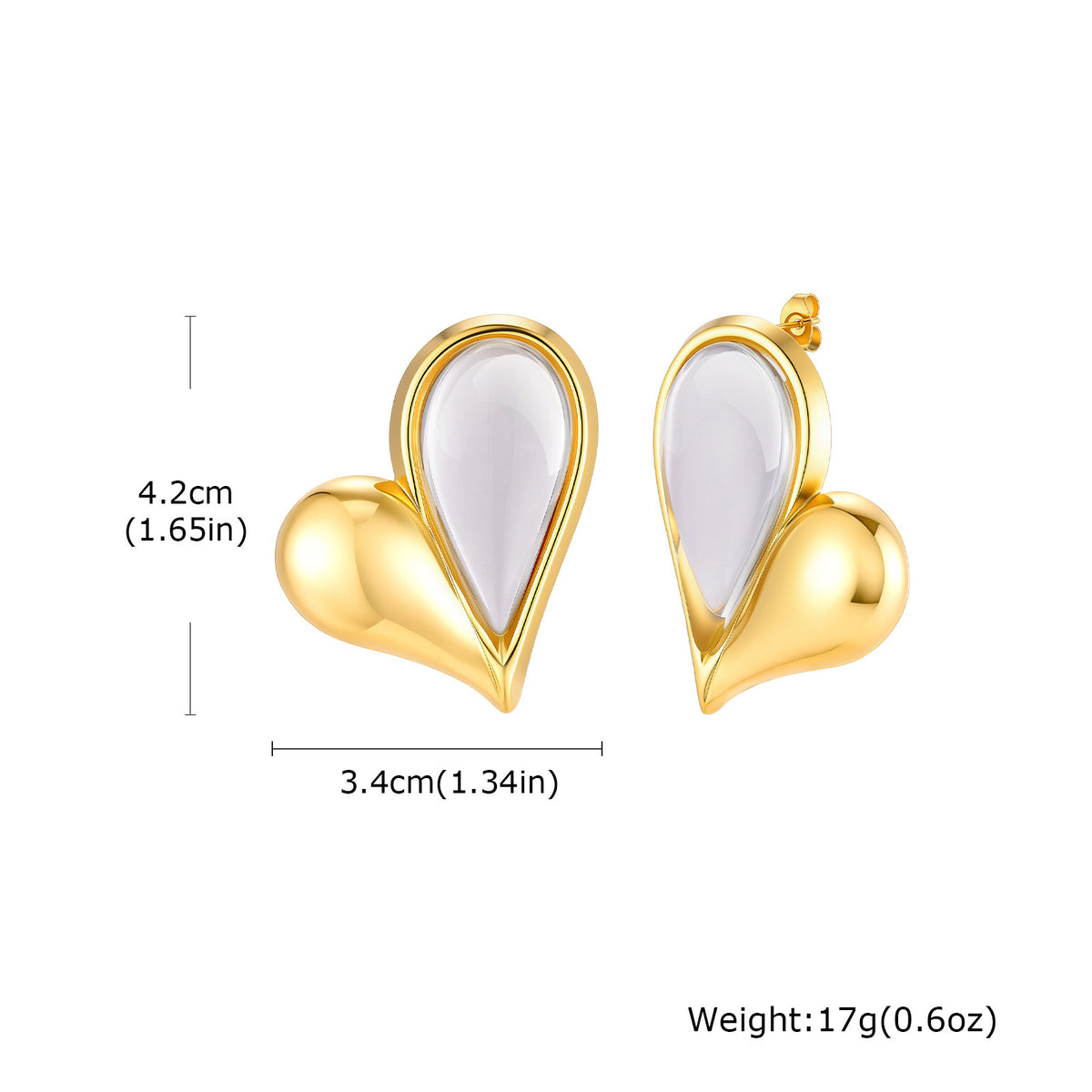 Stainless Steel Zircon Heart Earrings
