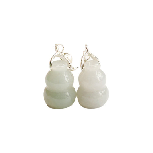 Elegant Sterling Silver and Jade Gourd Earrings