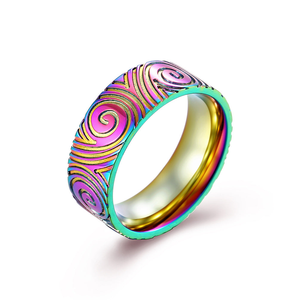 Japanese And Korean Wind Titanium Steel Fingerprint Vortex Ring For Men