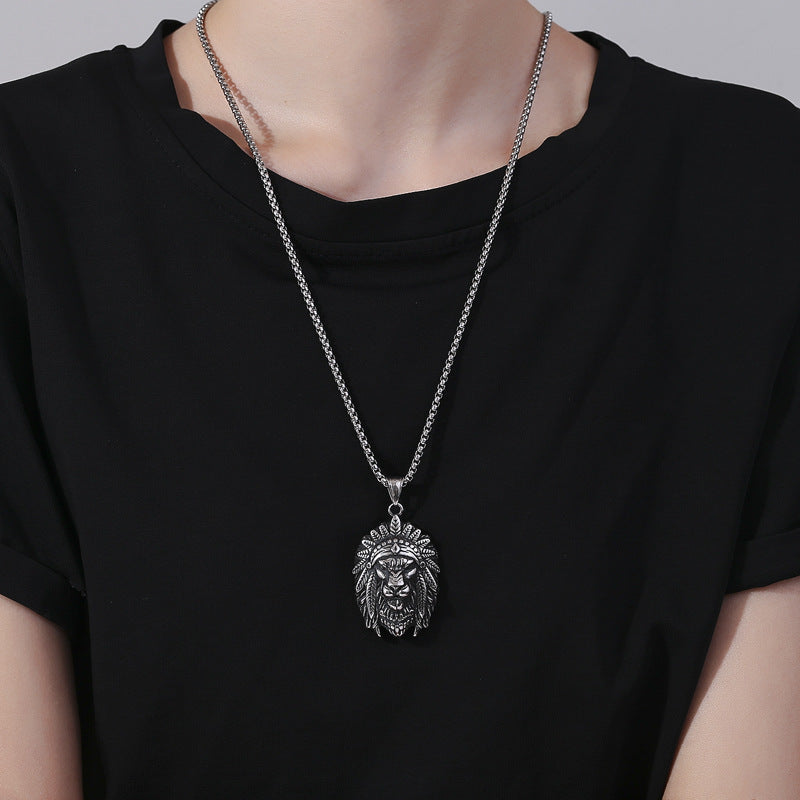 Steel Necklace – Statement Hip-Hop Lion Head Pendant