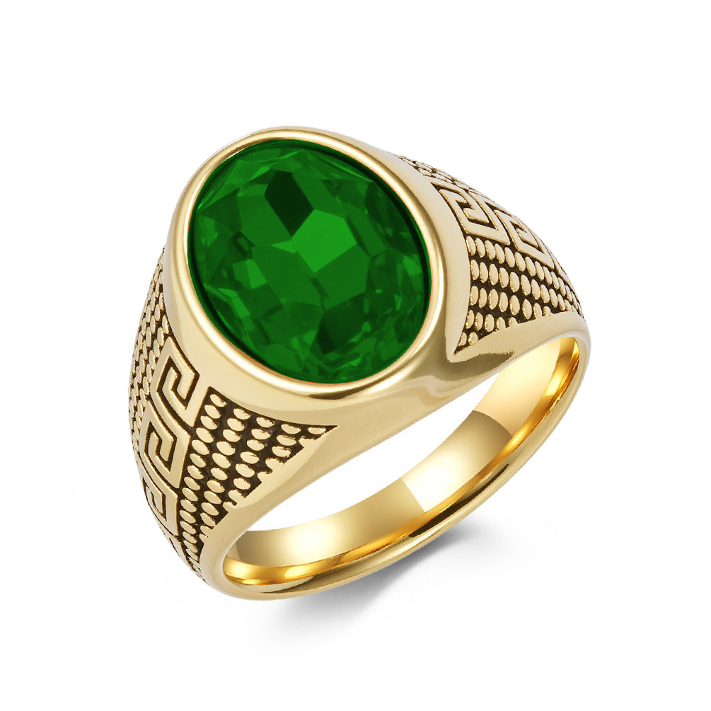 Planderful Titanium Steel Zircon Ring With Great Wall Pattern For Men Fade Resistant Durable Jewelry