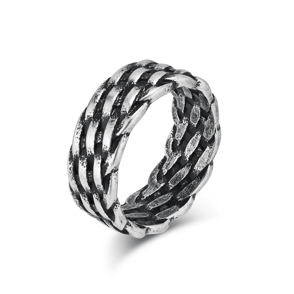 Cold Neutral Style Titanium Steel Braided Ring for High-End Fashion
