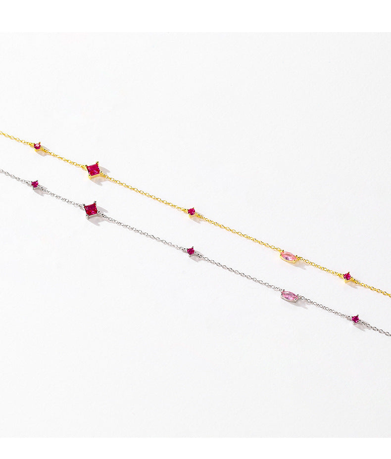 Fashionable Pigeon Blood Red Zircon Necklace for Women - Sterling Silver Variant