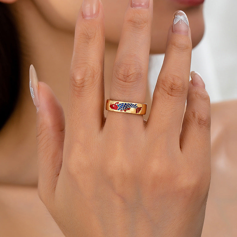 Stylish Red Koi Metal Ring For Women By Planderful
