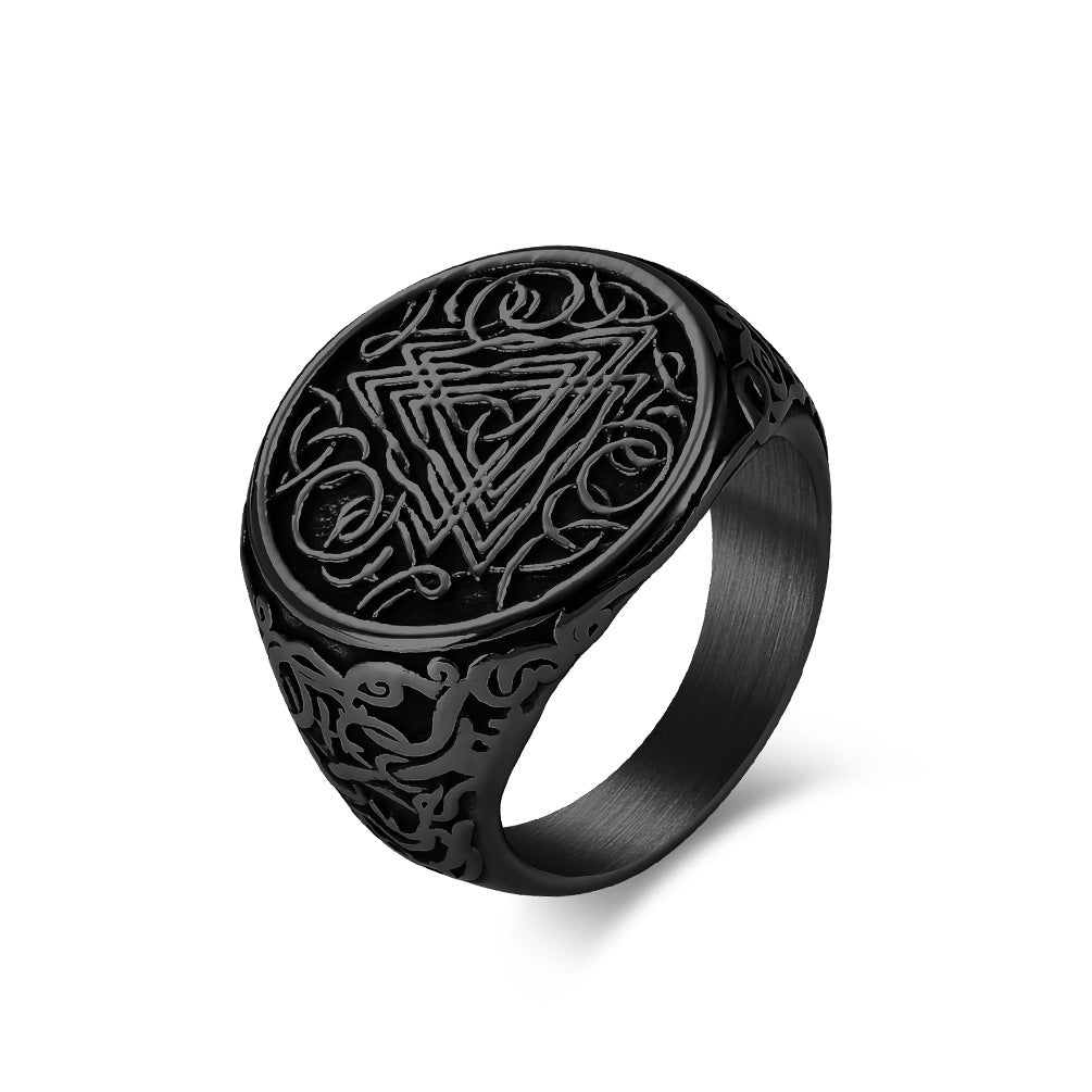 Nordic Style Viking Odin Triangular Knot Stainless Steel Ring Men's Large