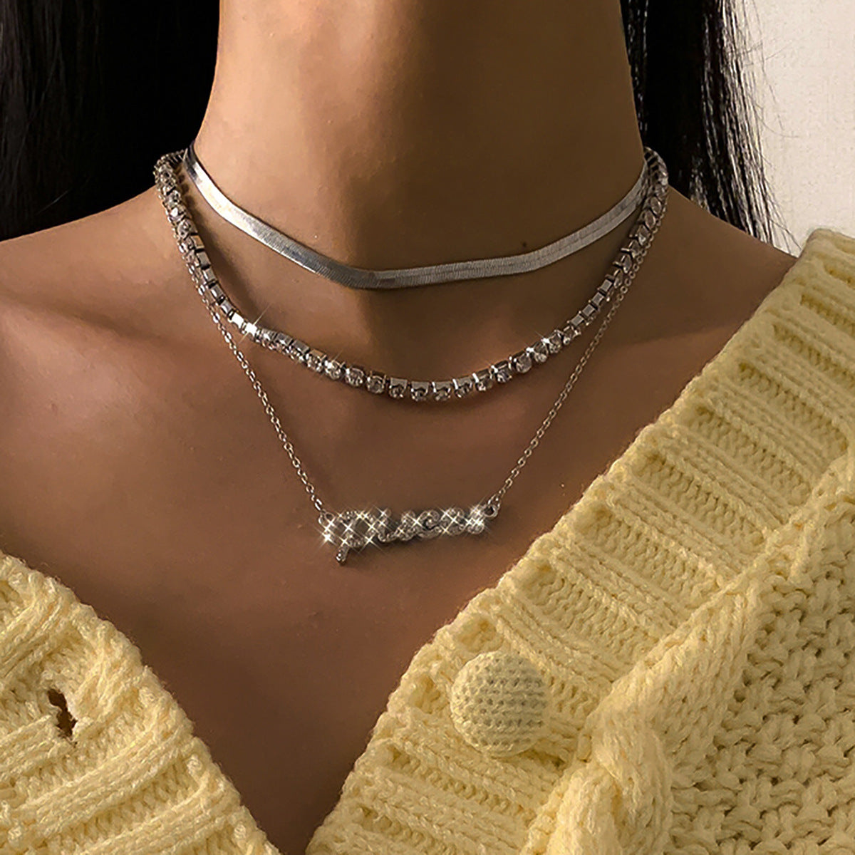 Planderful Vienna Verve Personalized Letter Zircon Necklace For Women Elegant Snake Chain Statement