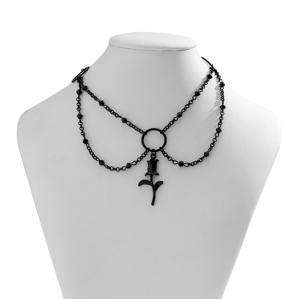 Planderful Gothic Choker Necklace With Imitation Crystal Rose Fringe For Alternative Fashion Lovers