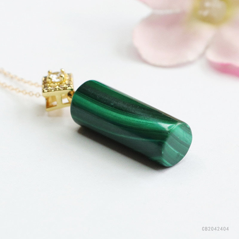 Malachite Barrel Pendant — Chain Option