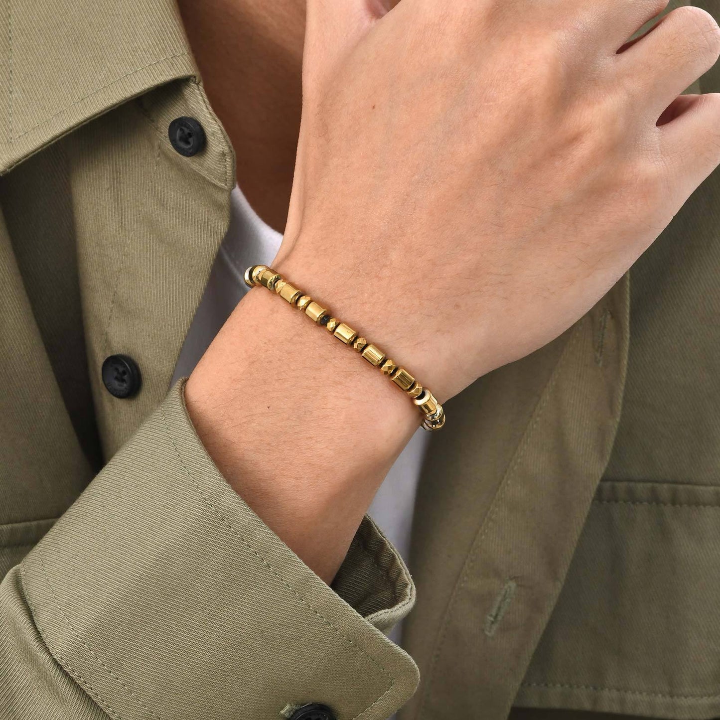 Bracelets Men's Bracelet Gold Black Gallstone Beaded Jewelry