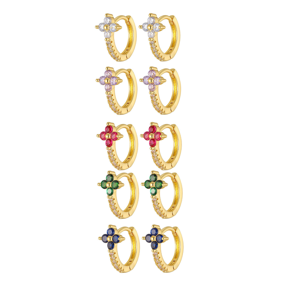 Floral Cat Zircon Earrings — Four Designs, Five Stone Colors
