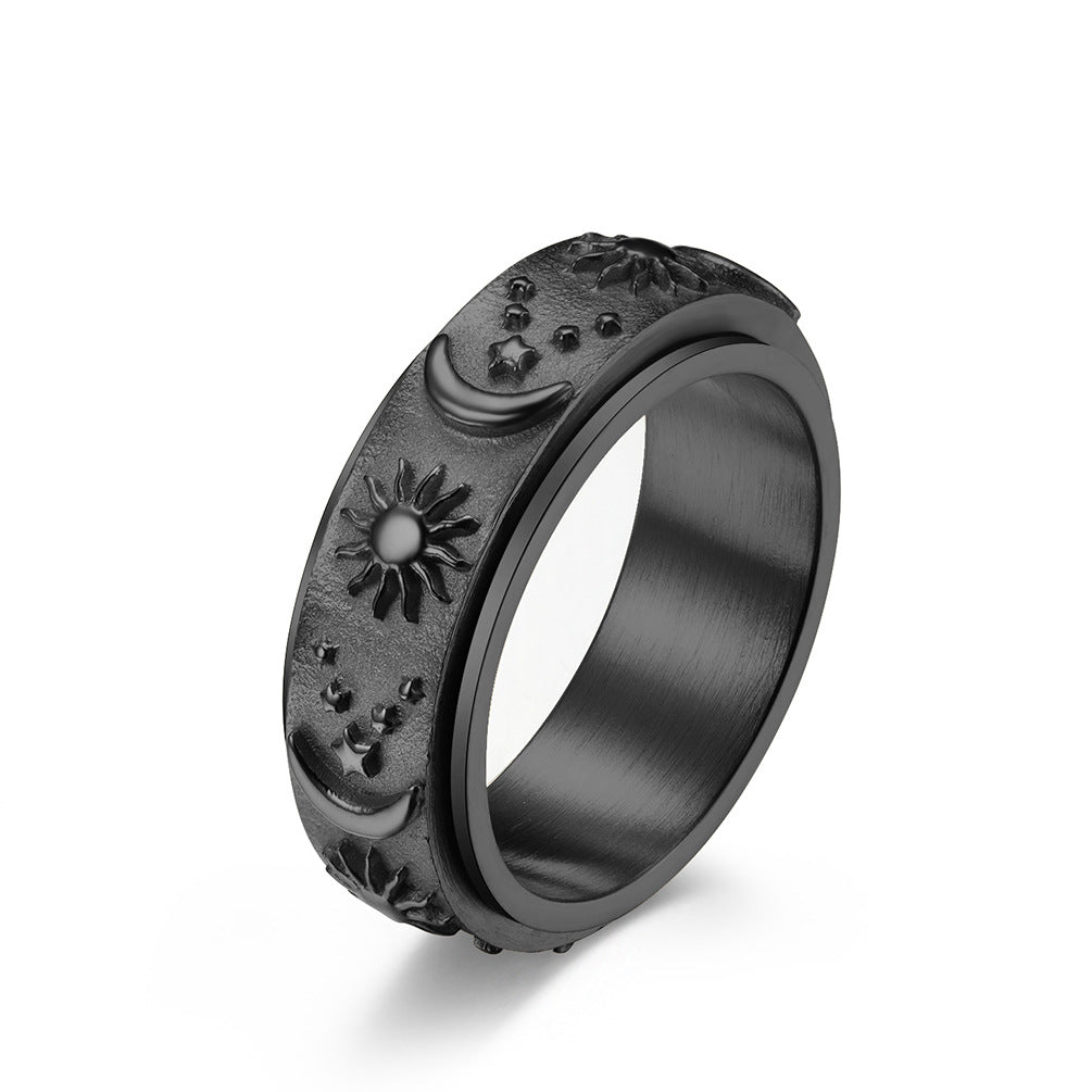 Planderful Unisex Titanium Steel Rotating Star Moon Sun Ring For Stress Relief And Daily Wear