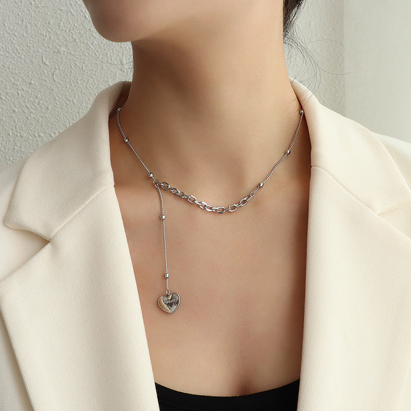 French Gold Heart Tassel Necklace - Women's Collarbone Chain