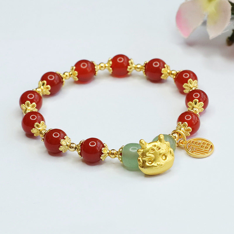 Dragon Zodiac Bracelet with Natural Red Agate and Sterling Silver