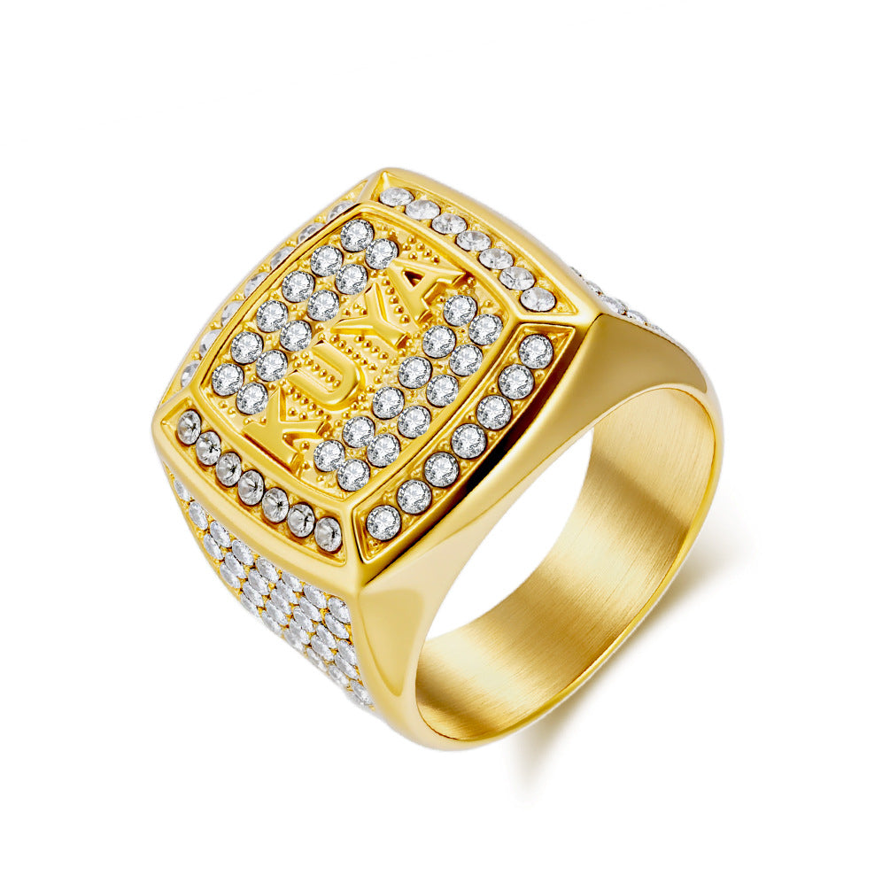 Planderful Hip Hop Titanium Steel Ring For Men With Zircon