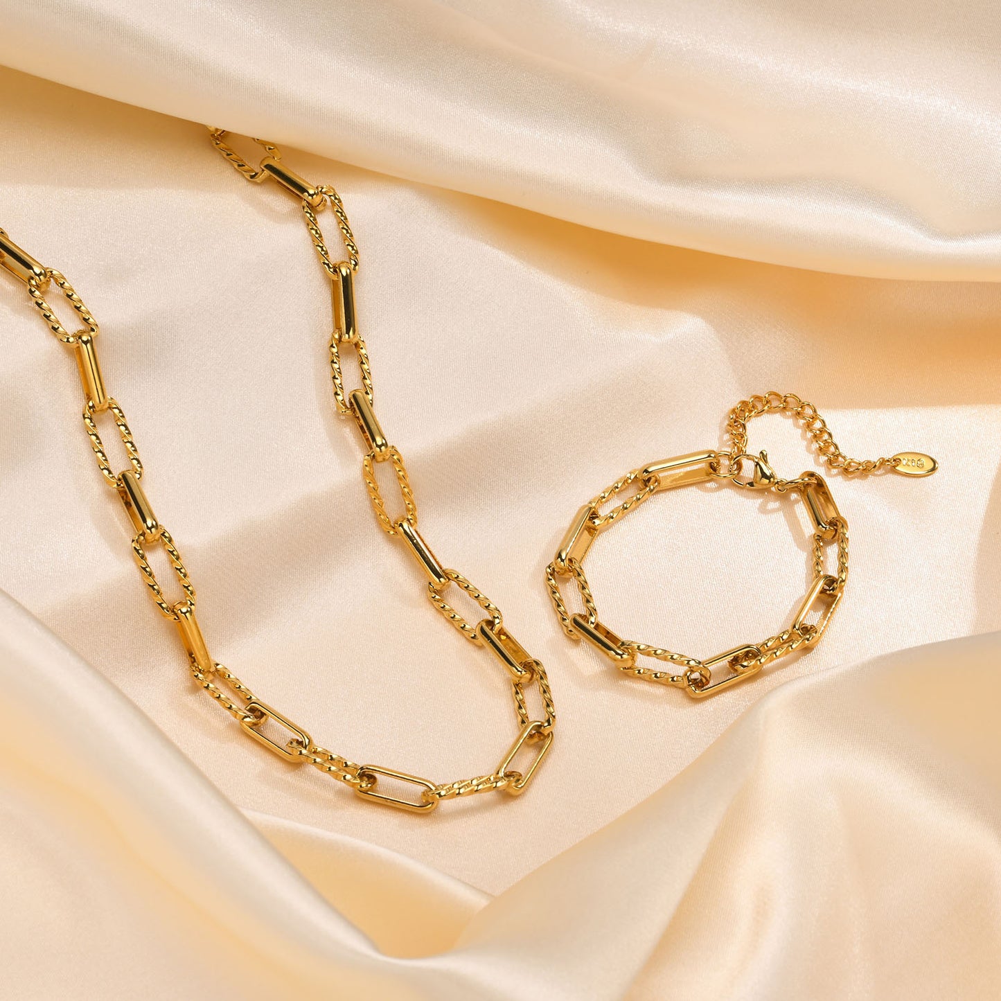 Planderful Jewelry Thick Chain Bracelet And Necklace Set In Steel For Modern Luxury