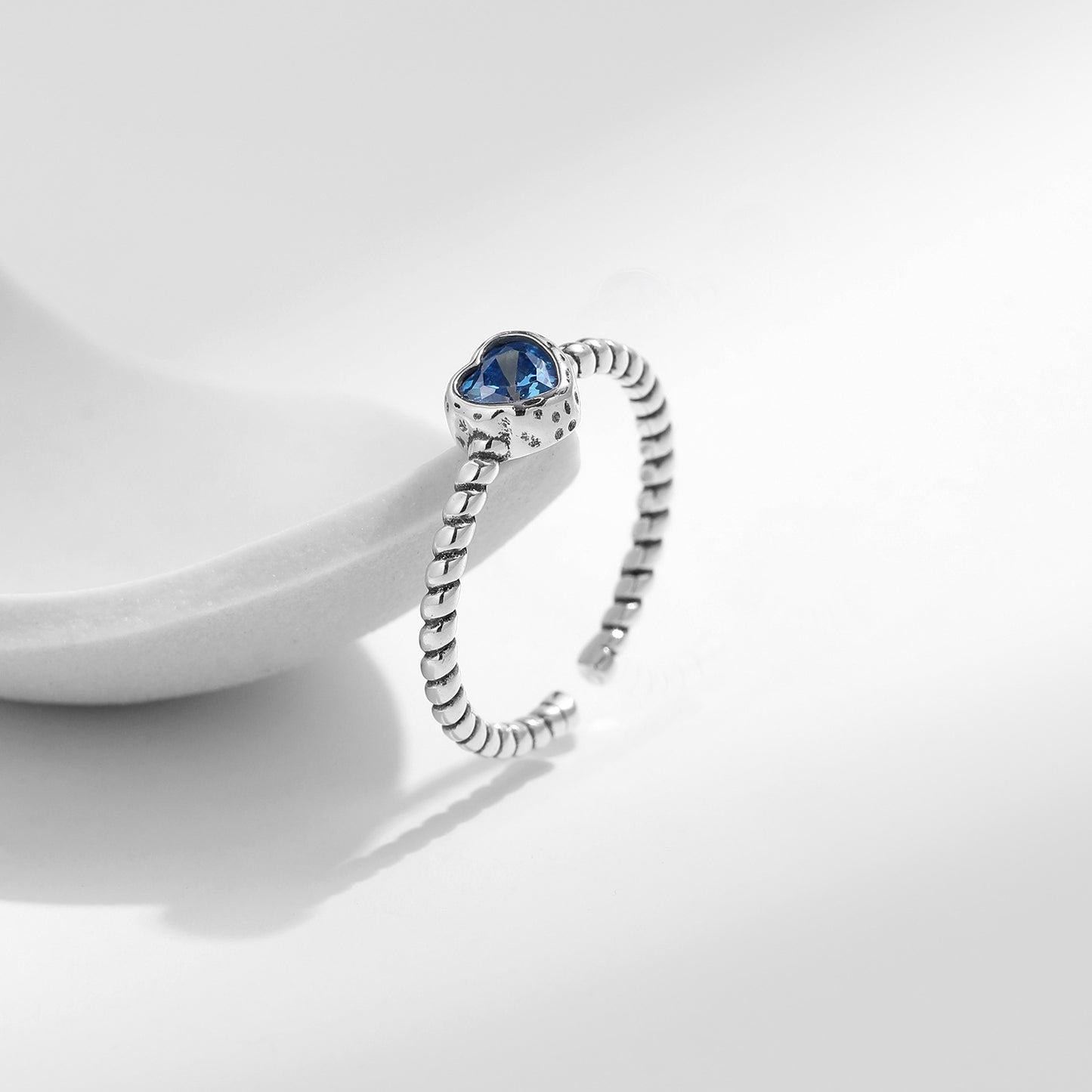 Navy Heart-shaped Sterling Silver Ring with Zircon Gem