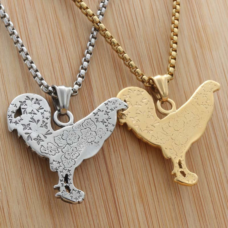 Personalized Titanium Steel Rooster Pendant Necklace for Men - Retro Punk Style