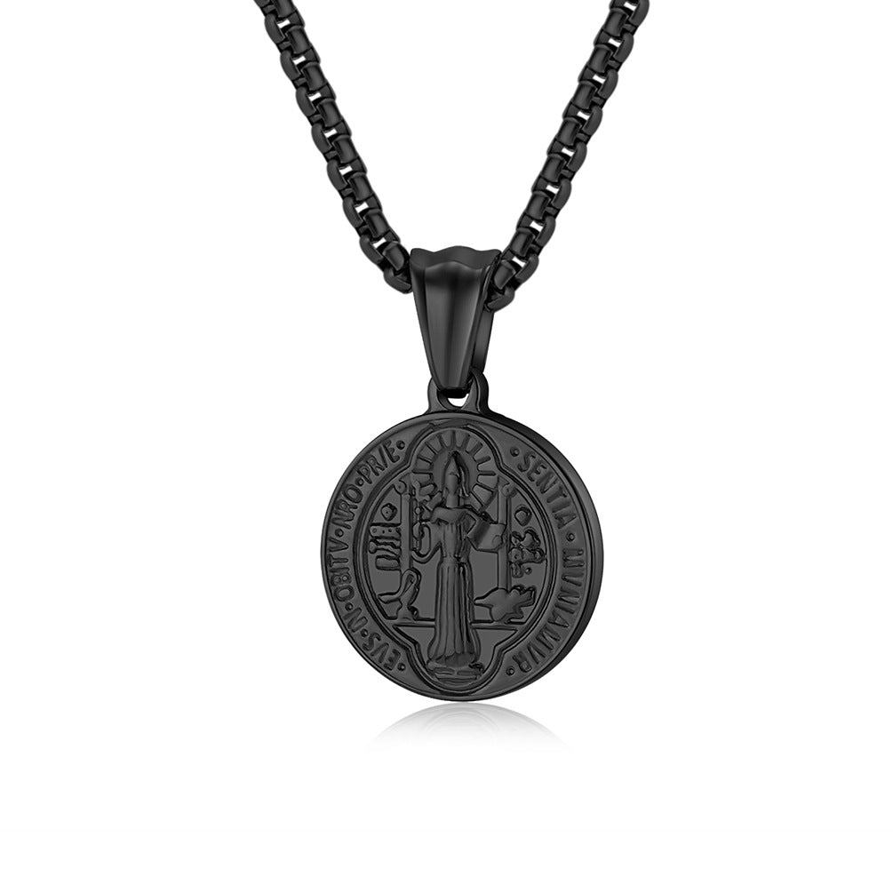 Saint Benedict Exorcist Necklace By Planderful Steel Protective Pendant For Spiritual Jewelry Enthusiasts