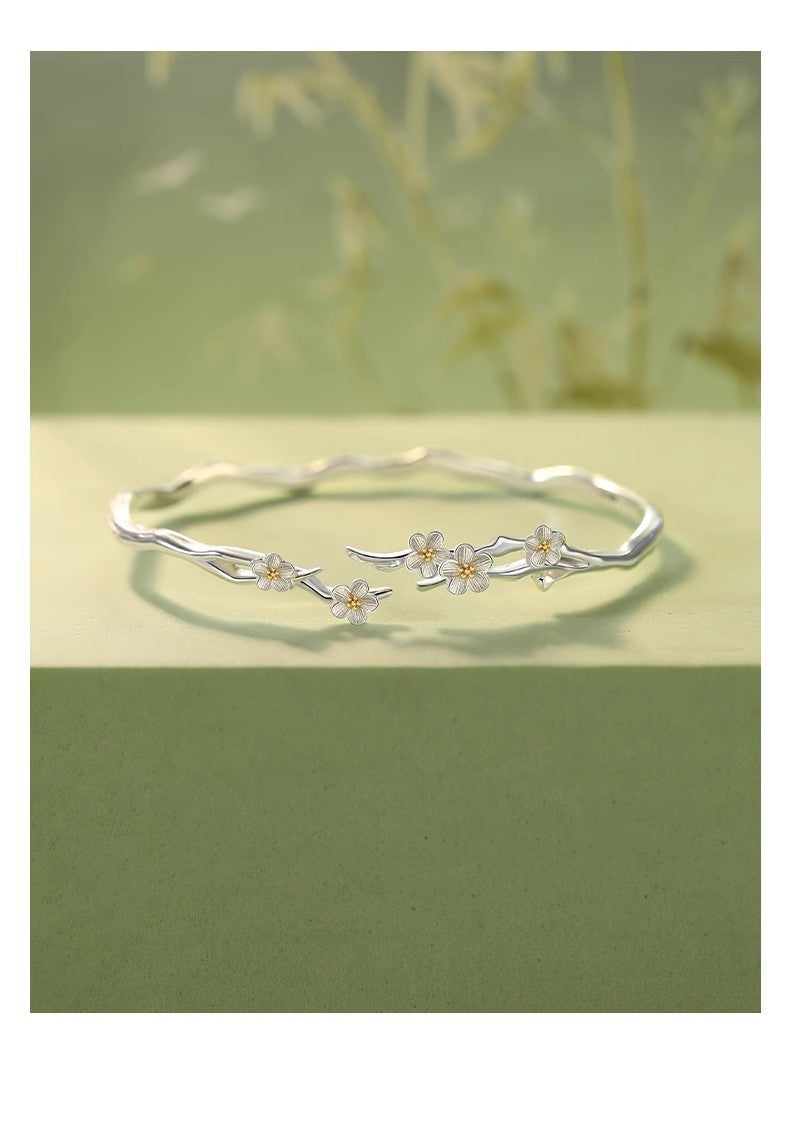 Sterling Silver Jasmine Bracelet By Planderful Adjustable Luxury Niche Design Gift For Girlfriend