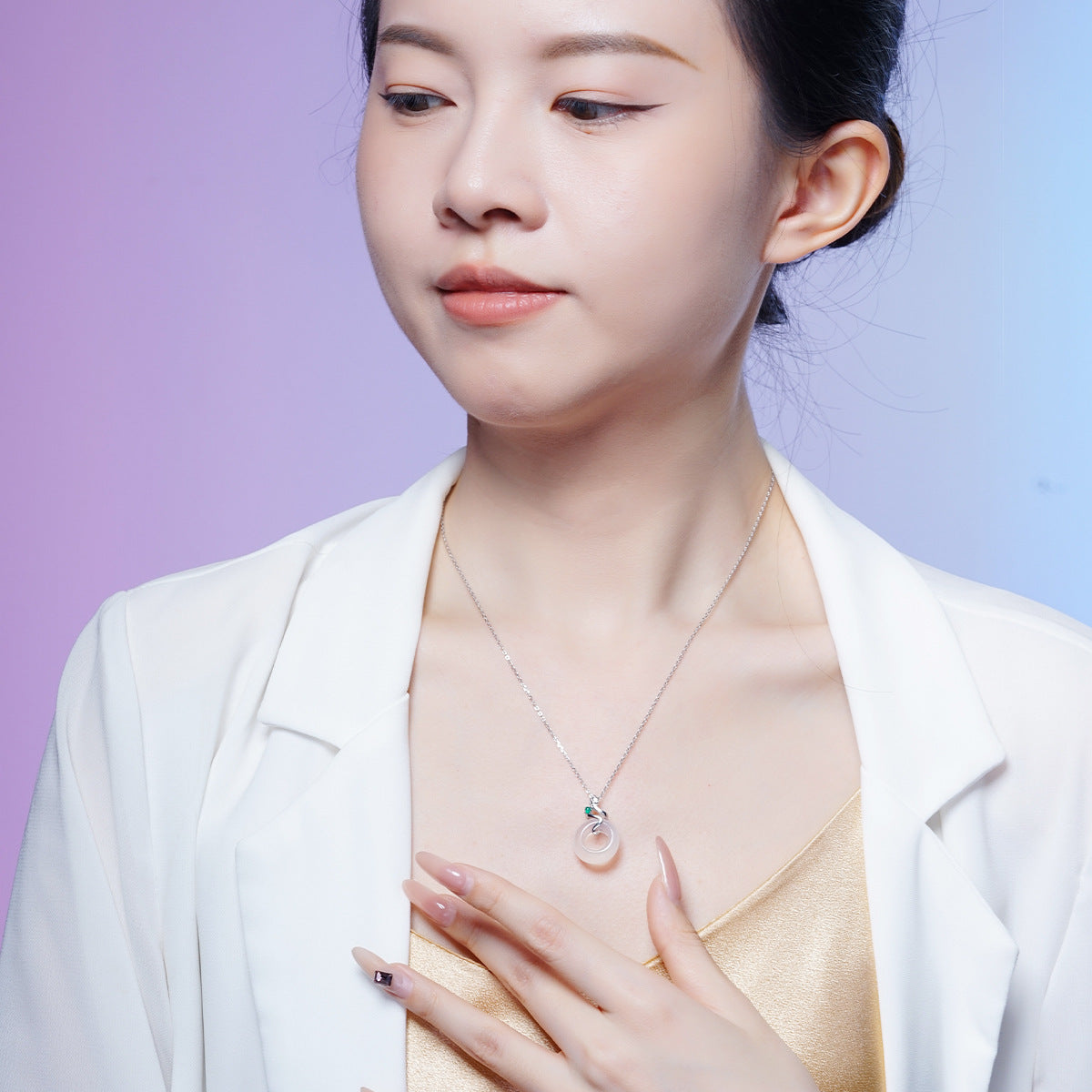 S925 Sterling Silver Natural Chalcedony Safety Buckle Necklace