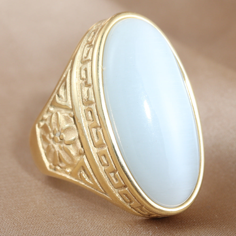 Titanium Steel Retro Multicolor Stone Oval Ring for Men - Trendy Accessories in Sizes 7-12