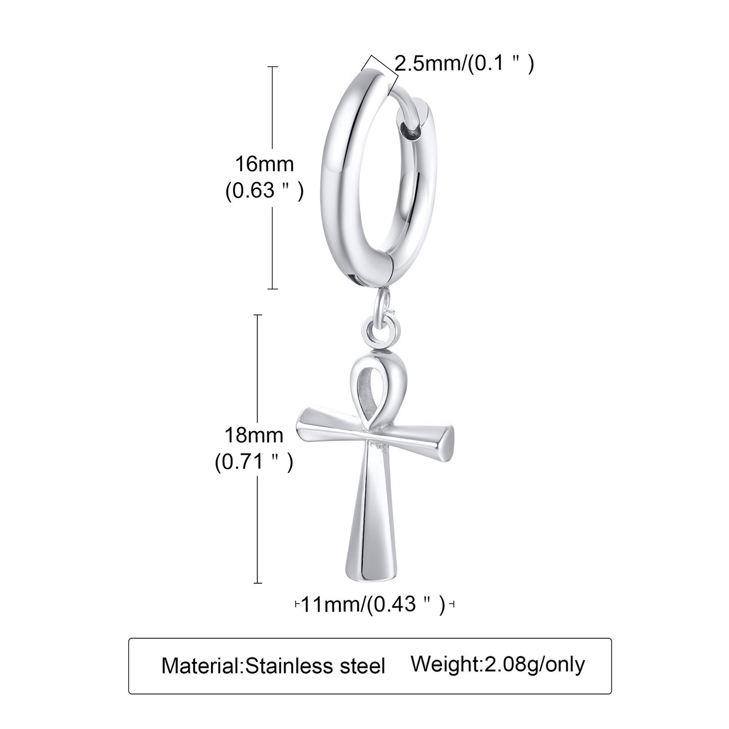 Stainless Steel Anka Cross Black Earrings Men's Fashion