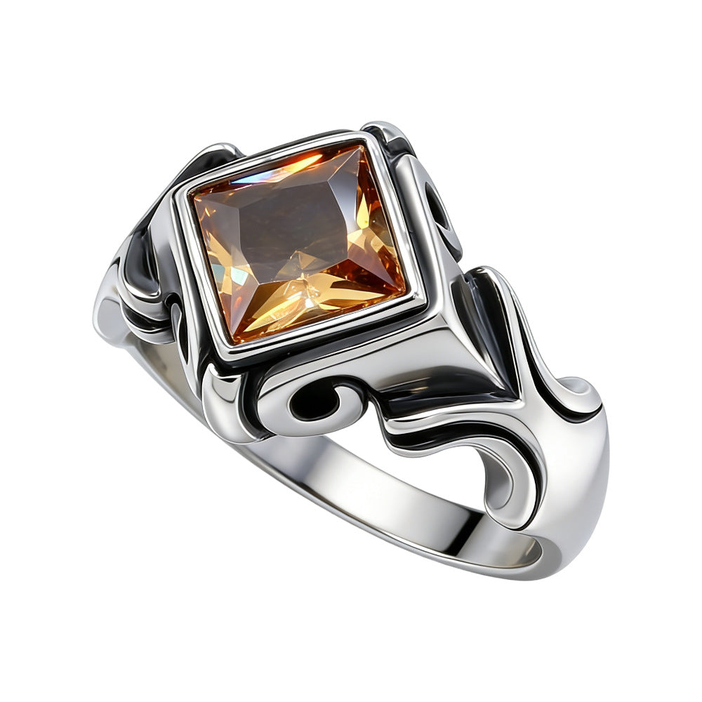 Planderful Zircon Ring For Men Unisex Titanium Steel Retro European American Style Prismatic Sparkle
