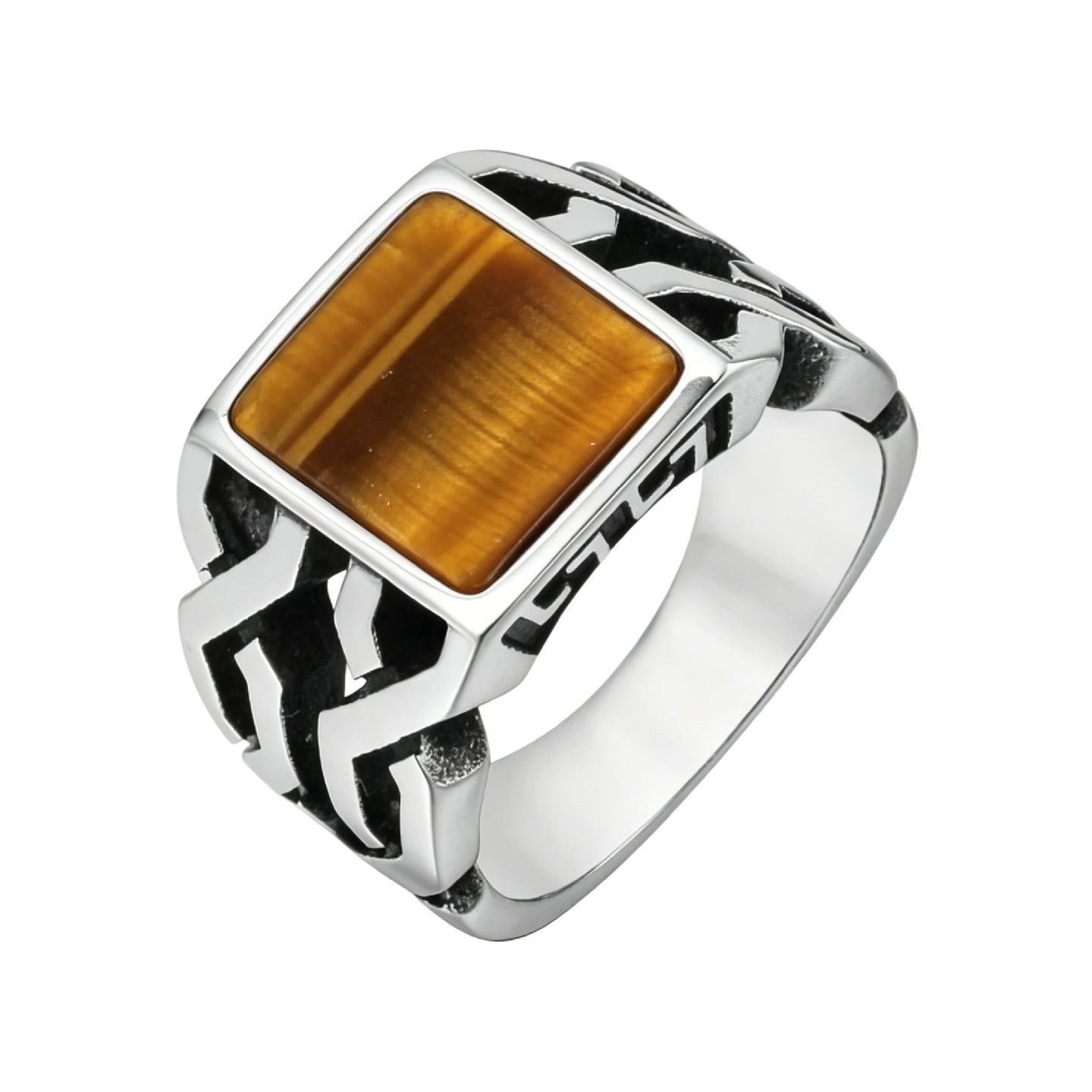 Planderful Titanium Steel Ring Unisex Retro Square Stone Design For Men And Women Bold Statement Jewelry