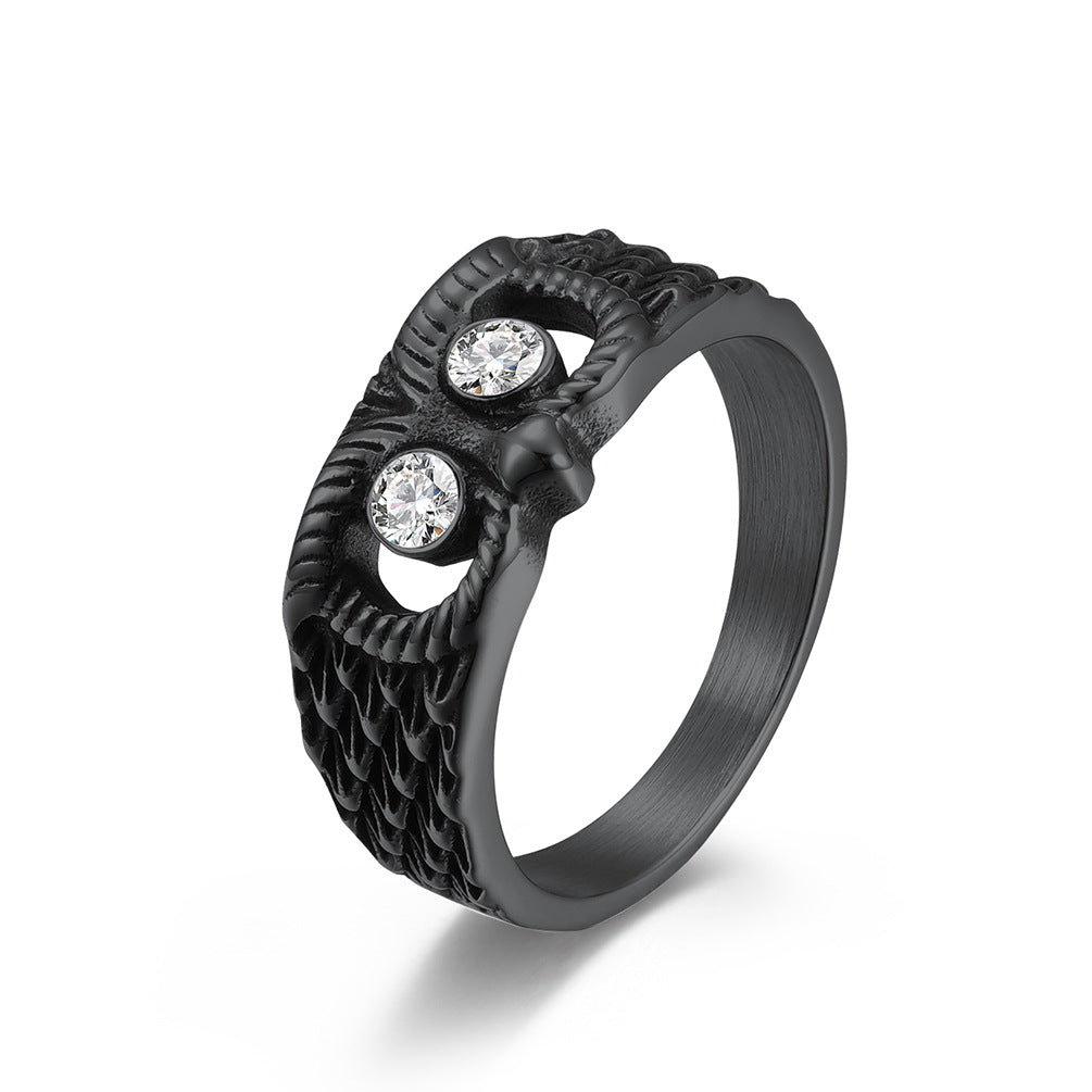 Planderful Titanium Steel Owl Zircon Ring Unisex Hip Hop Style Jewelry for Men and Women
