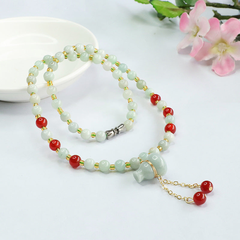 Natural Jade Necklace Jade Gourd Lifting Red Agate Bead Chain