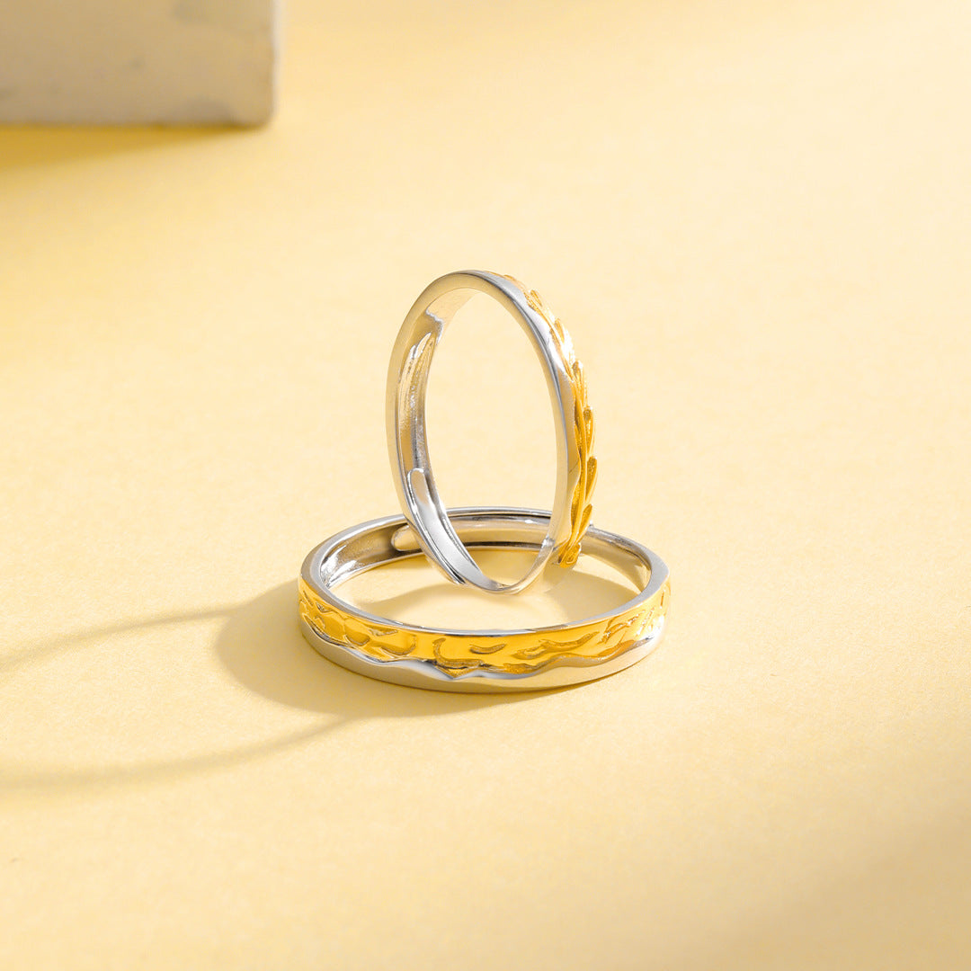 Planderful Everyday Genie – Elegant 925 Sterling Silver Wheat Ear Couple Ring for Valentine's Day