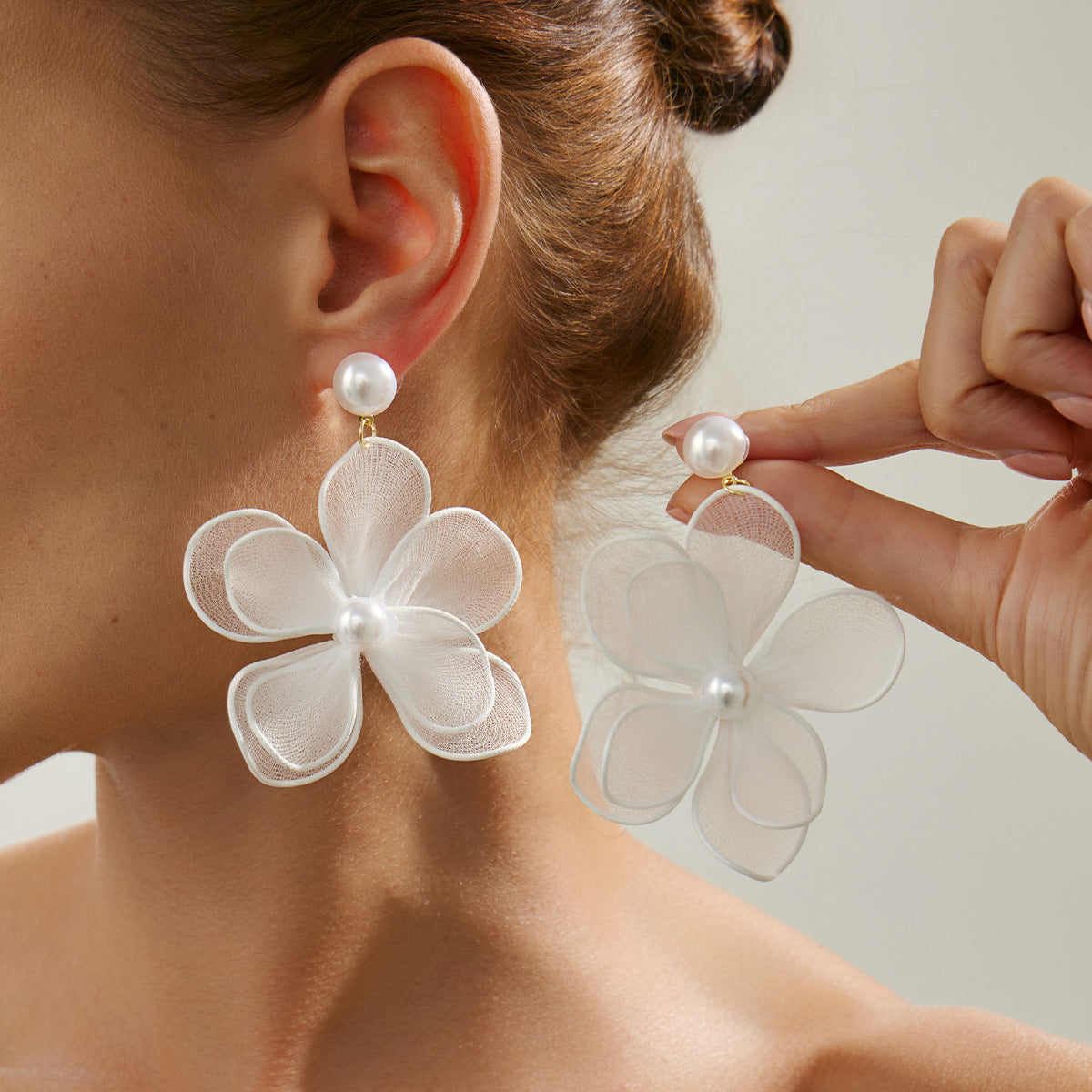 Planderful Vienna Verve Three Dimensional Rose Pearl Earrings For Women Fringed Beaded Fabric Jewelry