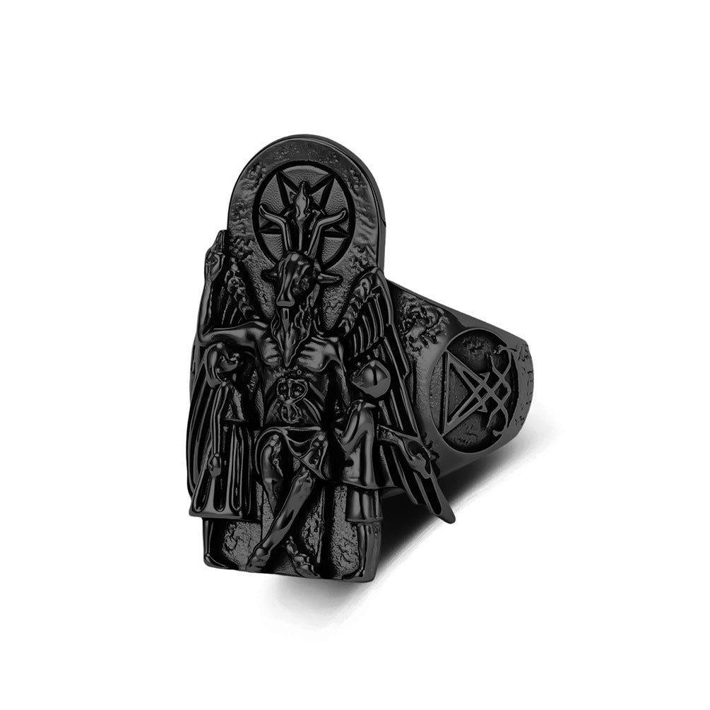 Devil Satan Goat Stainless Steel Ring Men's Dark Punk Style