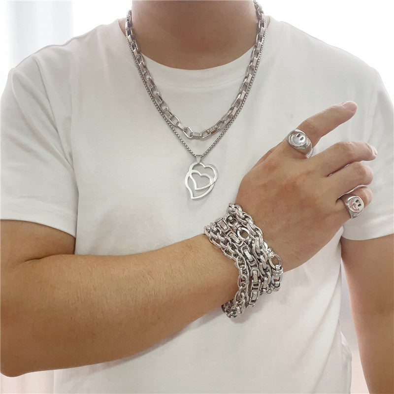 Personalized Retro Titanium Steel Heart Pendant Necklace for Men - Trendy Peach Design