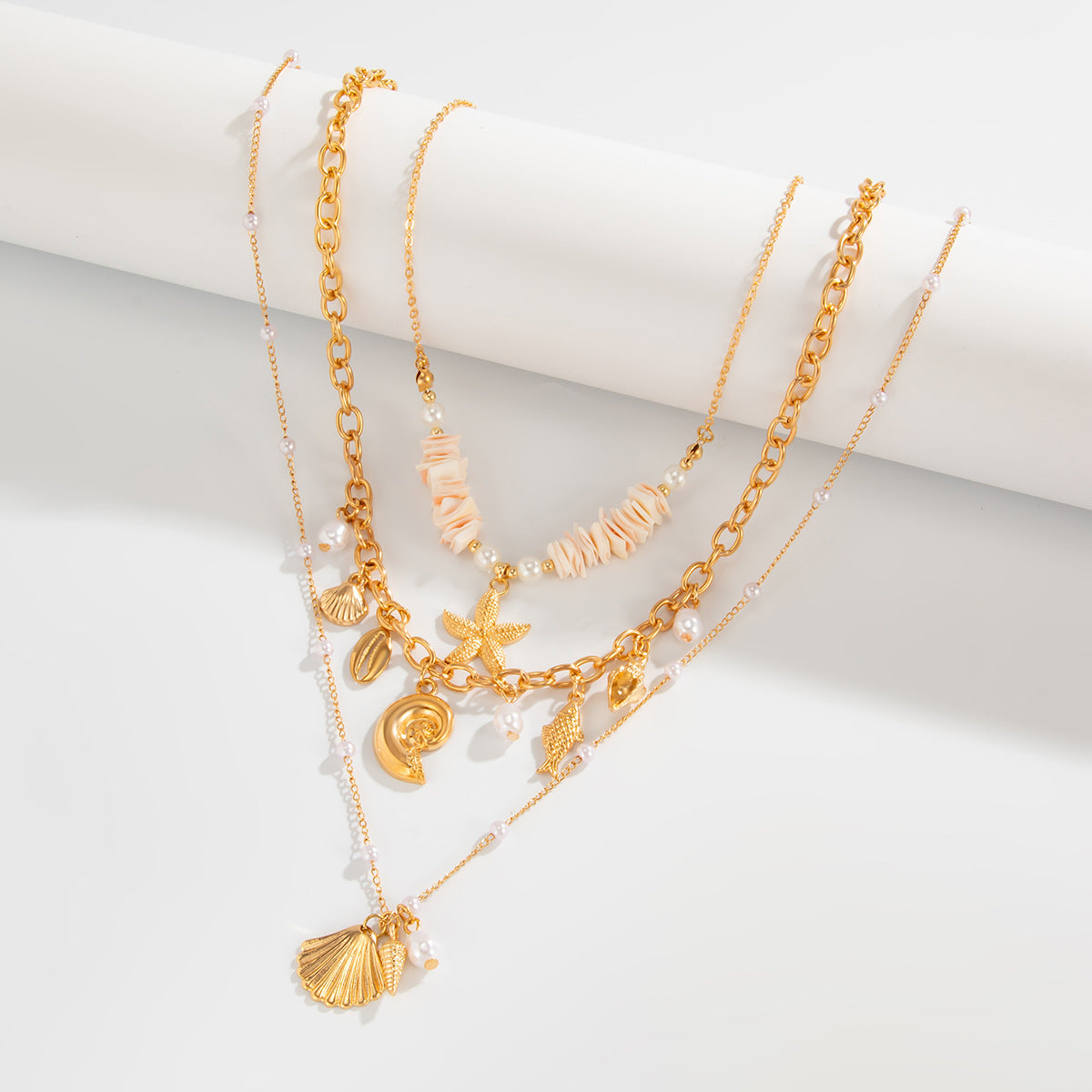 Planderful Vienna Verve Necklace – Elegant Multi-Layer Shell and Starfish Design